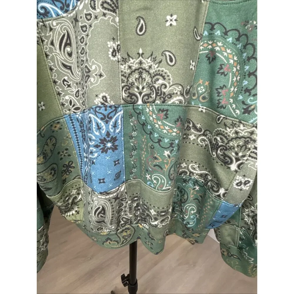 AVIATOR NATION-BANDANA QUILTED Relaxed ZIip Hoodie-Blue-Unisex Medium-Washed 1 x - Picture 13 of 14